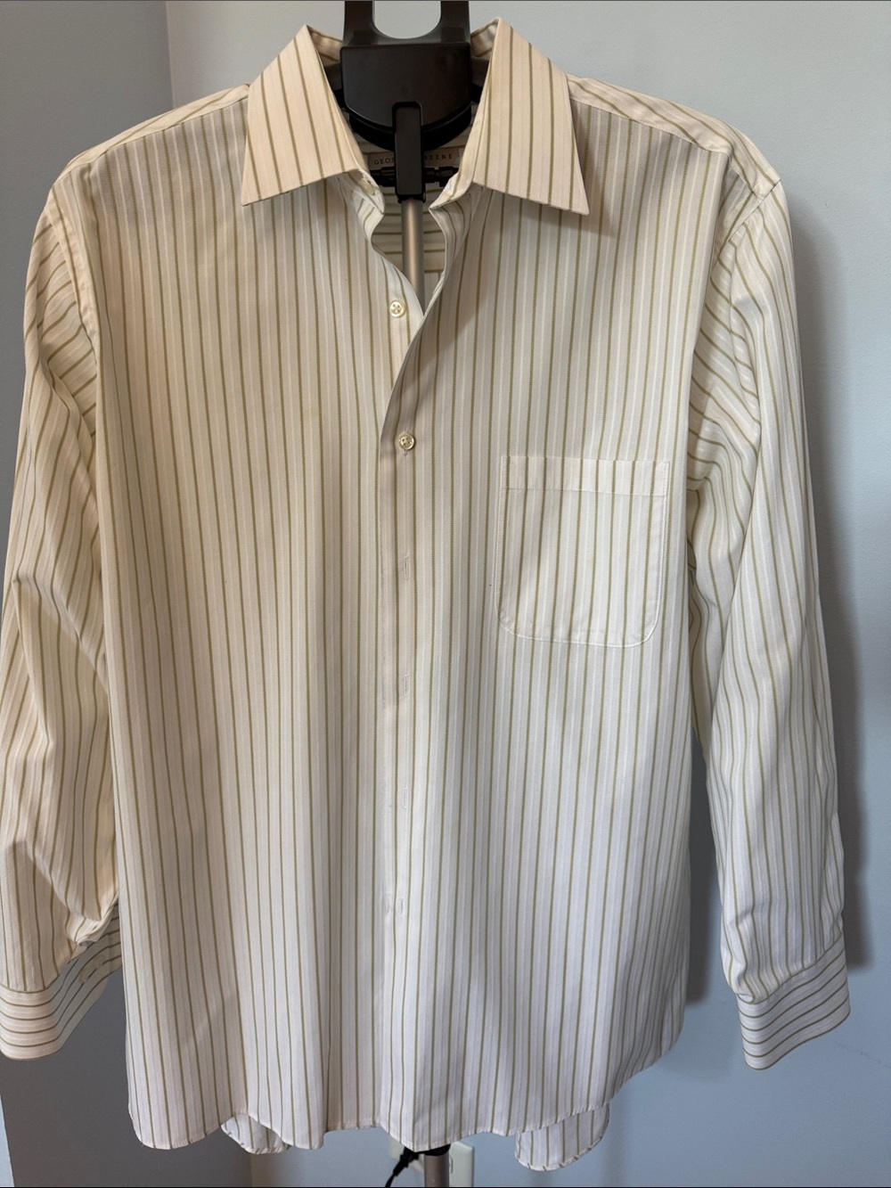 Men's Long-Sleeve Stripe Dress Shirt - Cream with Tan Stripes